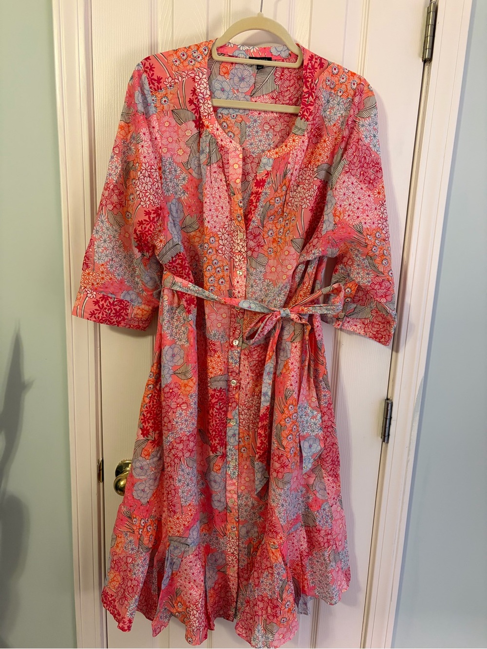 Talbots Coral Pink Floral Midi Dress with Multicolor Accents